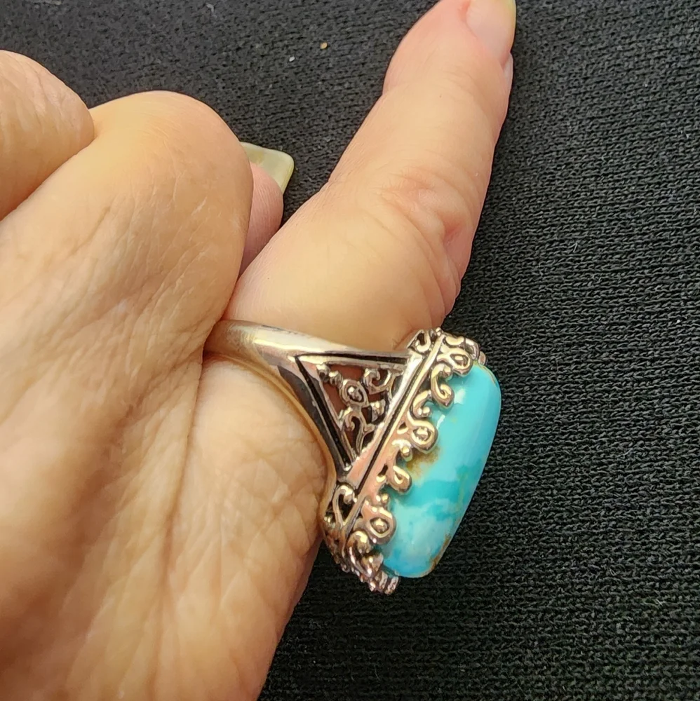 NWT Sterling Silver & 3/4 inch Long Stone Turquoise Ring SZ 10?